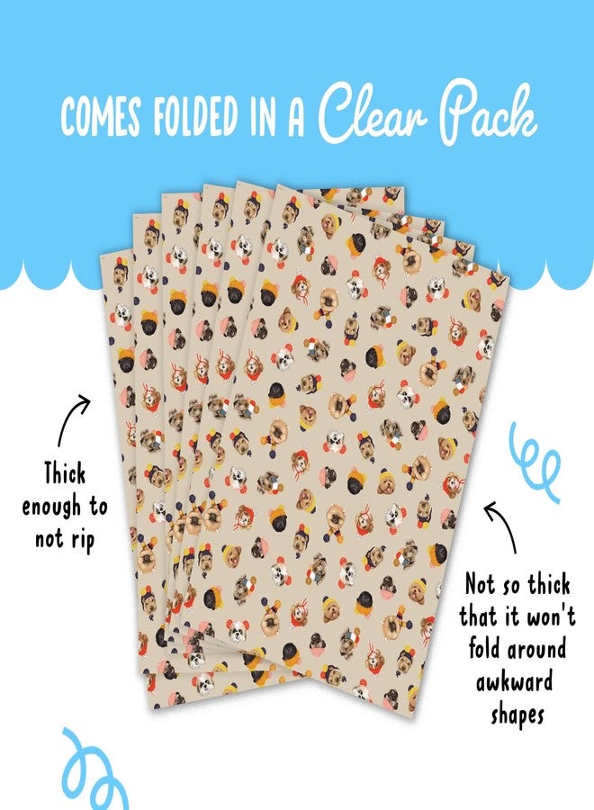 Central 23 Dog Christmas Wrapping Paper Brown Beige - 6x Wrapping Paper Sheets - Cute Winter Doggos in Hats - Puppy - Dog Wrapping Paper - Holiday Presents Gift for Fur Parents Mom Dad - Thick & Recyclable - Image 4